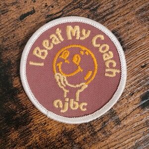 Vintage I Beat My Coach Bowling Patch Round Sew-on Brown‎ Yellow